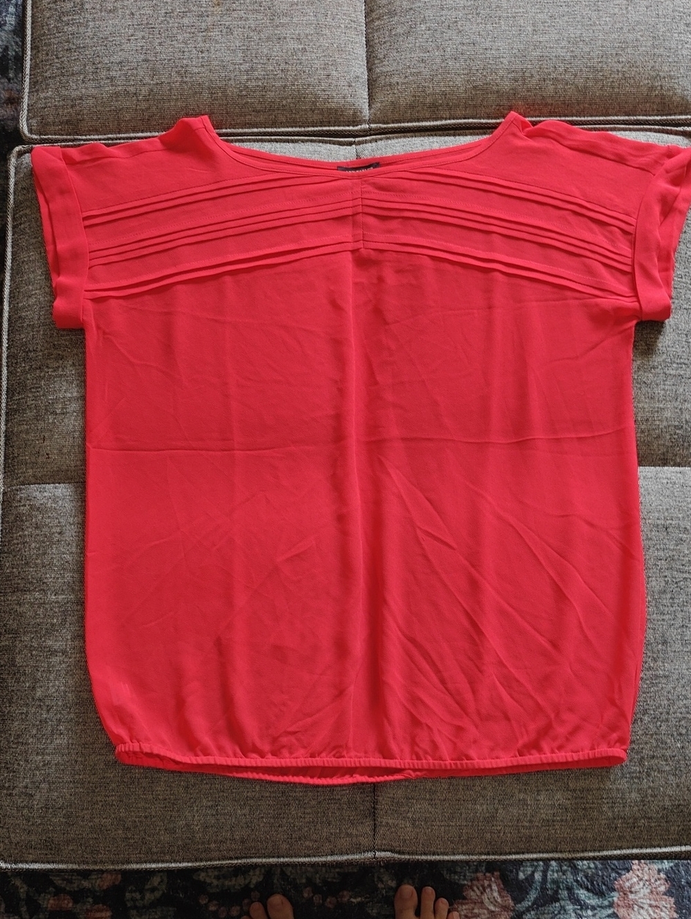 Ann Taylor Coral-Red Pleated Yoke Blouse